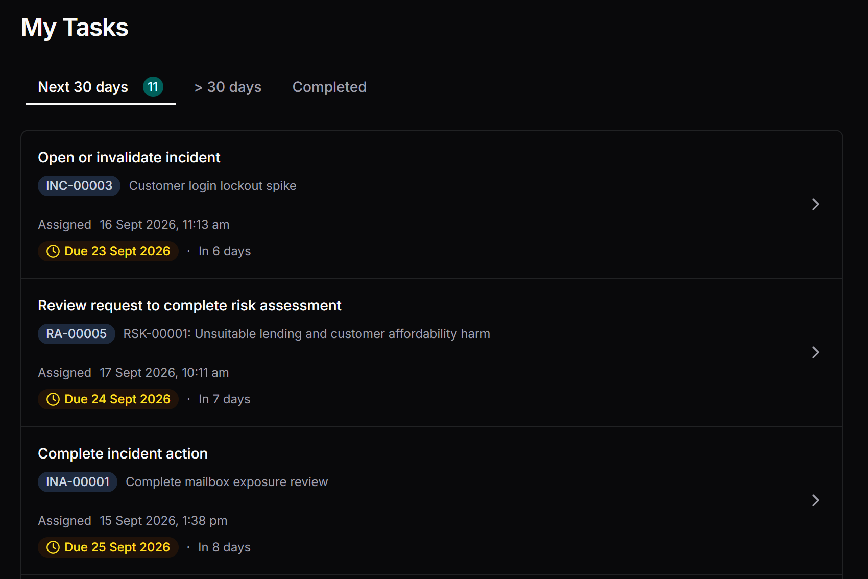 Helm showing tasks assigned to a user